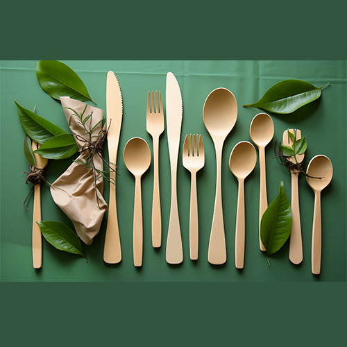 This disposable tableware made from sugar cane and bamboo will break down in 60 days.